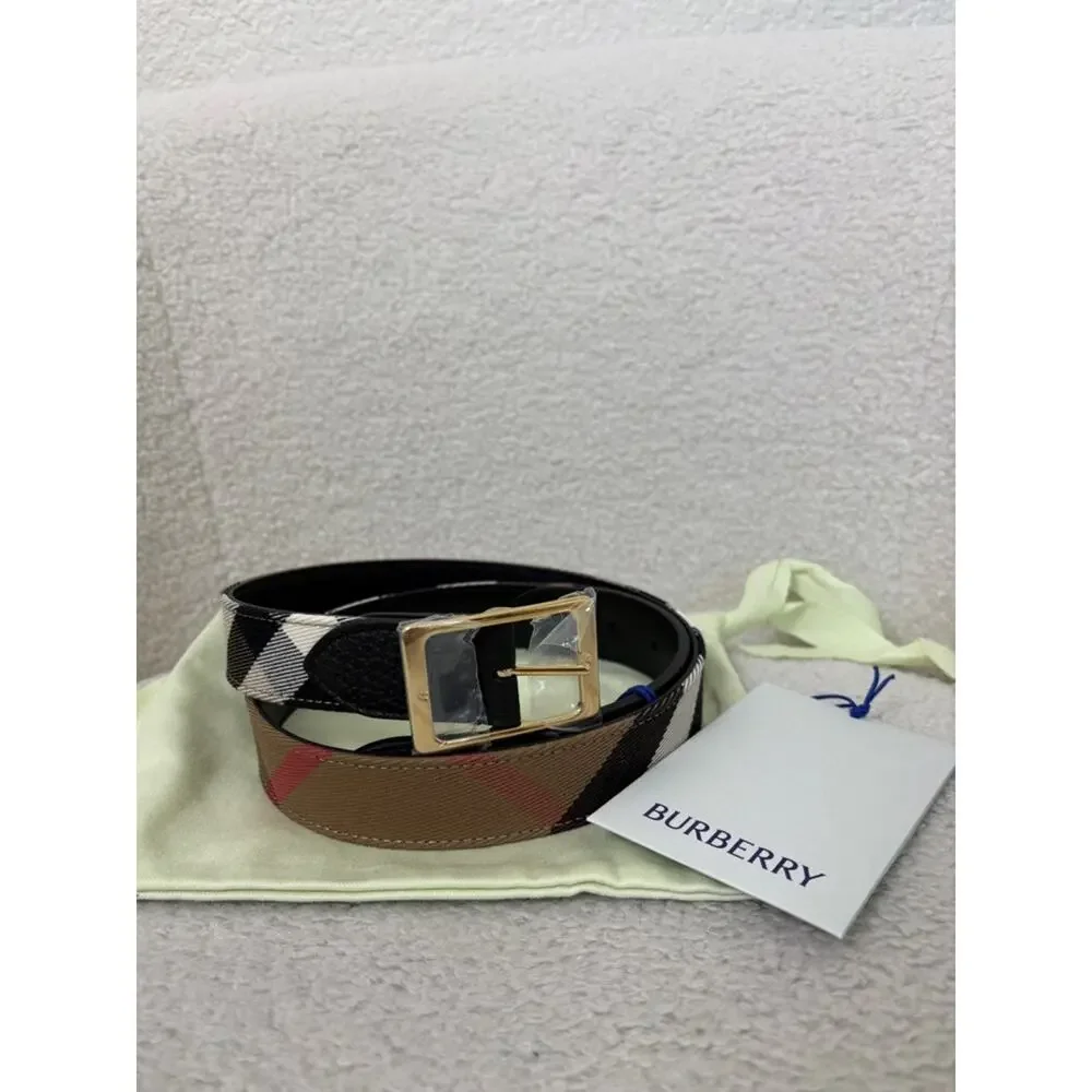 Burberry Classic Check Leather Belt in Beige/Black NEW 80cm - Picture 3 of 8